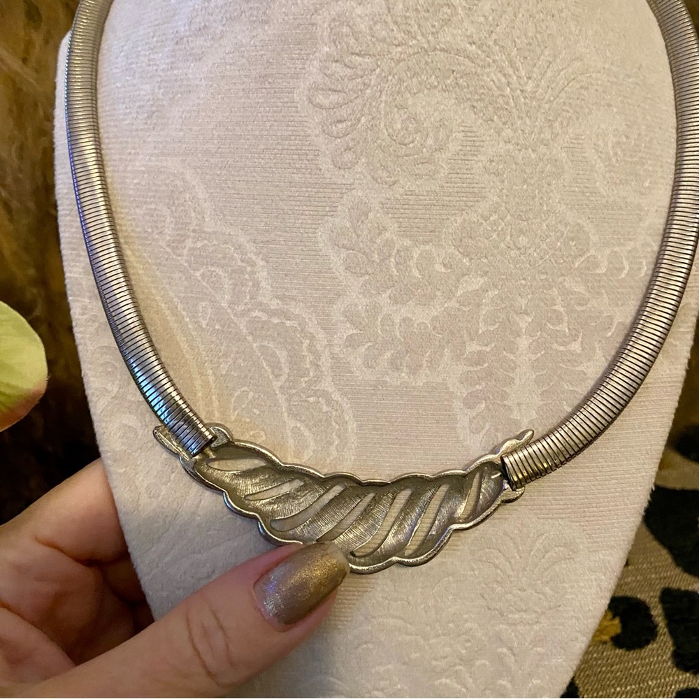Vintage Silver Serpentine Statement Necklace - image 2